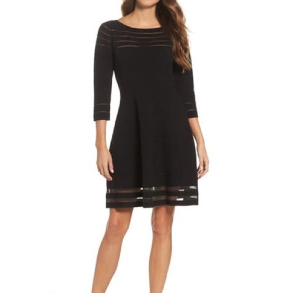 Eliza J Dresses & Skirts - Eliza J Fit & Flare Ribbed Black 3/4 Sleeve Dress